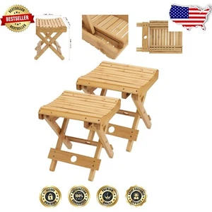 Lightweight Bamboo Folding Stools - 2 Pack, 12 Inch Height for Home & Outdoor - Picture 1 of 9