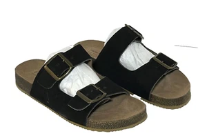 Lara + Lillian Negro Amy Gamuza Cuero Doble Hebilla Slides Nuevo en Caja - Imagen 1 de 9