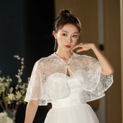 Women Lace Mesh Bolero Shrug Capelet Cape Hollow Out Wedding Evening Party Chic - Image 1 of 4