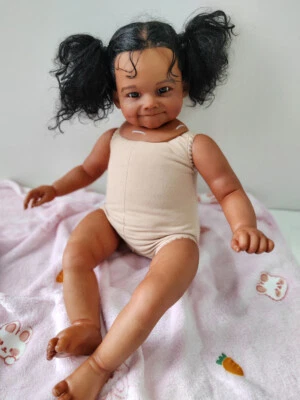 28" Reborn Girl Doll Dark Skin Toddler Painted Kit Unassembled Afro Hair DIY Toy - Image 1 of 4