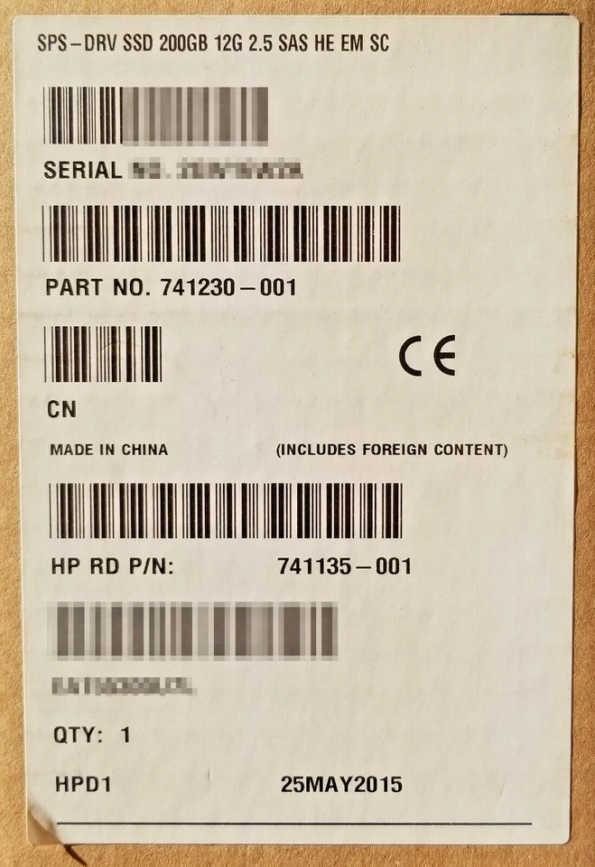 NEW HP 200GB 12G SAS High Endurance SFF SC SSD for G8 Gen9 741151-B21 741230-001 - Image 1 of 1