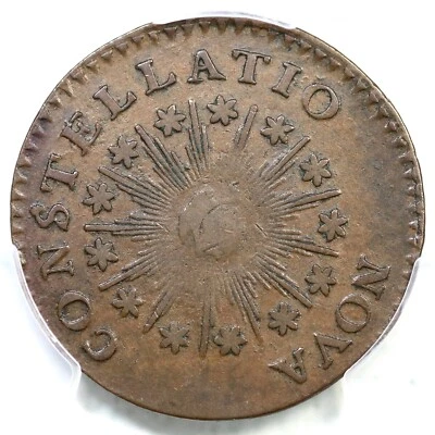 1785 C 2-A R-4+ PCGS AU 55 CAC Raios Pontiagudos, Sm Date Nova Constellatio Colonial - Imagem 1 de 3