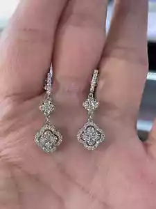 2Ct Round Lab Created Diamond Women's Drop Dangle Earrings 14K White Gold Plated - Picture 1 of 8
