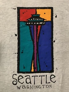 Vintage Seattle Washington Space Needle T Shirt Gray Medium Colorful Grunge Cool - Picture 1 of 4