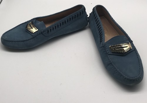 TOD’S Mocassino da guida in pelle scamosciata blu Tod's con finiture in pelle verniciata nera taglia 39 5