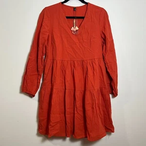 Fancy Inn Orange Long Puff Sleeve Woman's S Lightweight Dress With Pockets NWT - Picture 1 of 6