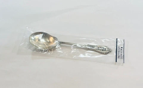 Wallace Rose Point Sterling Silver Sugar Spoon - 6 1/8" - New in Package Cover