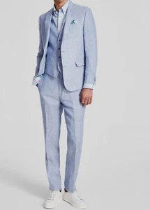 Bar III Men's Blue Slim-Fit Textured Linen 2-Piece Jacket Pants Suit 36S - Picture 1 of 5