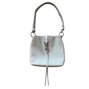 Rebecca Minkoff Megan Mini Feed Bag Gray Leather Silver-Tone Shoulder Purse - Picture 1 of 15