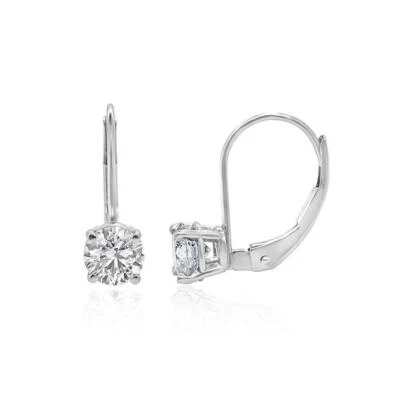 VVS E 1.10Ct Lab Grown Diamond Lever back Solitaire Stud Earrings 14K Solid Gold - Image 1 of 4