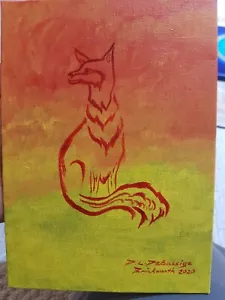 Foxfire 5x7" acrylic original painting Native Canadian Ojibwe art fox - Picture 1 of 1