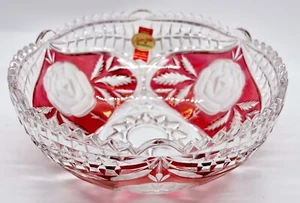 Anna Hutte Bleikristall Cranberry Clear Lead Crystal Bowl - Picture 1 of 6