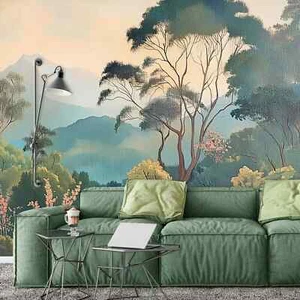 Green WALLPAPER Living room mural 312x219cm painting imitation feature wall - Picture 1 of 6