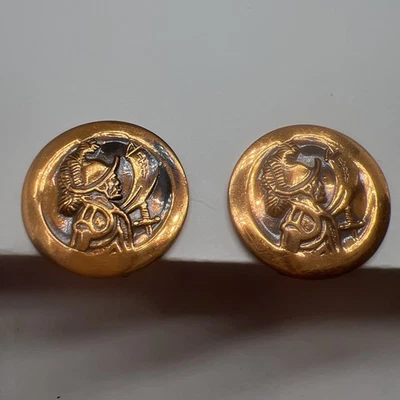 Pendientes de clip vintage de cobre macizo conquistador español en relieve disco 8492 Foto 1 de 4