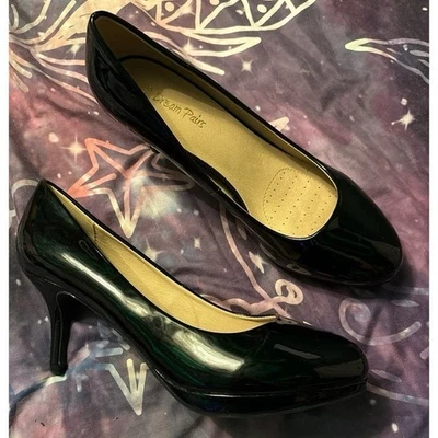 NUEVO Dream Pairs Tacones de aguja punta redonda charol negro brillante, 10 Foto 1 de 4