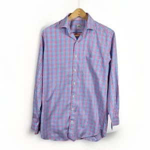 Peter Millar Crown Comfort Red White Blue Plaid Long Sleeve Shirt Men’s Medium - Picture 1 of 5