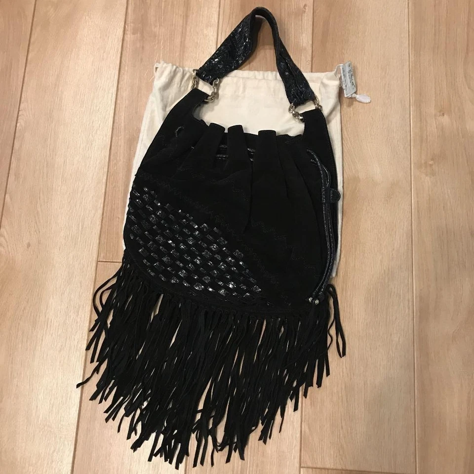 Usado Jimmy Choo TALLY Negro Gamuza Flecos Cadena Bolso Ligero Uso Foto 1 de 4