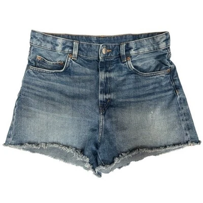 MONKI Women's Barely Distressed Denim Frayed High Waist Stockholm Shorts Sz 30 - Image 1 of 4