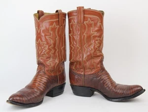 Botas de Vaquero del Oeste Tony Lama Etiqueta Negra Piel de Lagarto Años 70 Marrón, Talla 9???? - Imagen 1 de 24