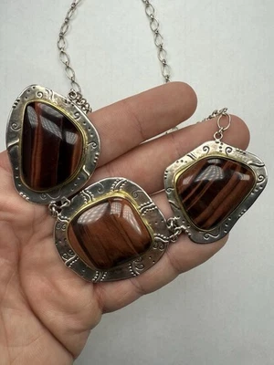 "Collar Silpada Red Rocks plata esterlina ojo de tigre rojo acento de latón 20"" - 44 g" Foto 1 de 4