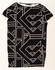 RALPH LAUREN Womens Short Sleeves Tent Dress UK 18 XL Black Geometric CD10 - Picture 1 of 3
