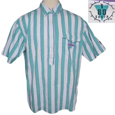 Camisa Para Hombre Años 80 Vintage Rayas Informal Manga Corta Surf Vela Playa XXL Foto 1 de 4