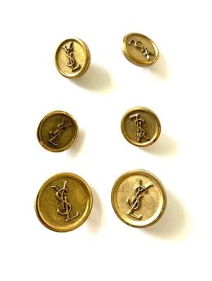 6 Yves Saint Laurent YSL VTG 70s Logo Brass Tarnished Replacement Buttons Blazer - Image 1 of 4