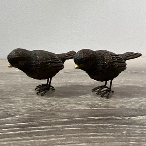Metallic Black Resin Decorative Birds Bird Figurine Metal Feet Statue Set Of 2 - Picture 1 of 7