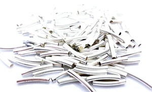 Curved Metal Noodle Tube Bead 20mm - Silver - Pack of 10 - Picture 1 of 1