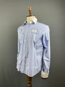 La Martina Mens Regular-Fit Casual Shirt Size M Blue Embroidered Long Sleeve - Picture 1 of 16