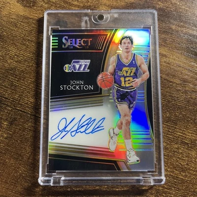 JOHN STOCKTON 2018-19 Panini Select AUTO Silver Prizm SP /49 #SG-JST UTAH JAZZ - Image 1 of 2