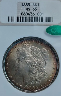 1885 NGC and CAC MS65 Morgan Silver Dollar Rim Toned NR Auction $1 Start - Image 1 of 4