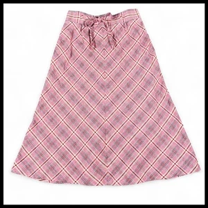 College Town Vintage Karo Wolle Midi Rock 70er 80er Rosa Academia Preppy Damen S - Bild 1 von 8