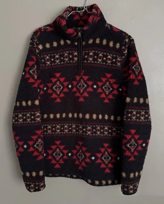 Suéter Pullover Sonoma Azteca Estampado Supersuave Sherpa Cuarto Cremallera Para Mujer Pequeño Foto 1 de 4