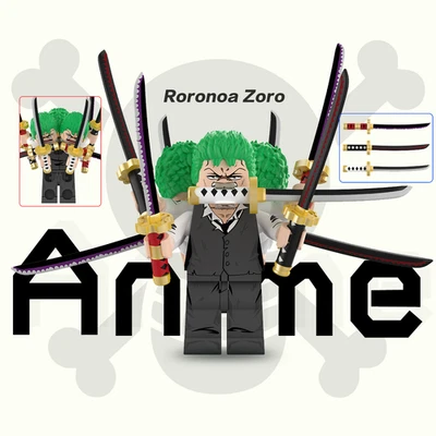 Anime One Piece Roronoa Zoro Demonizado Nueve Espadas Minifigura Personalizada 2 pulgadas Regalo Foto 1 de 2