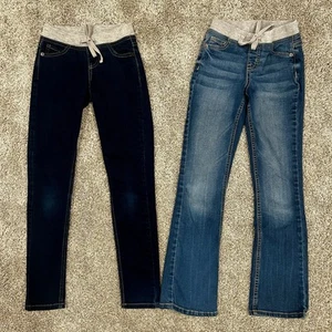 Two pairs Justice pull on jeans girls 10 slim drawstring stretch elastic waist - Picture 1 of 9