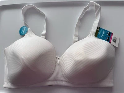 Vanity Fair Beauty Back Striped Lined Wireless Bra 72389 White 38DD - Image 1 of 4