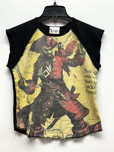 Walt Disney World Pirate Shirt Girls Large Black Yellow Cotton Sleeveless - Picture 1 of 5