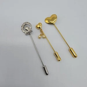 Lote de 3 prendedores de palo de corazón tono dorado plata - Imagen 1 de 8