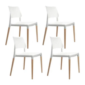 Artiss Dining Chairs Set of 4 Plastic Wooden Stackable White - Picture 1 of 8