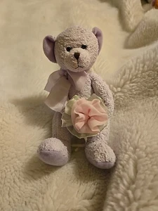 Russ Berrie Plush Purple Bear W/ Flower TUSSIE Luv Pets Beanie 7” Fast Shipping  - Picture 1 of 8
