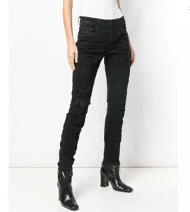 $555 Diesel Women’s Neekhol Regular Straight Black destroy Jeans 069BQ Size W25 - Picture 1 of 12