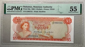 1968 Bahamas 5 Dollars P 29a PMG AU55 About Uncirculated - Picture 1 of 2