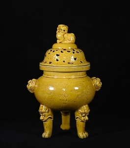 Nice Collectable Beautiful Hand Yellow Glazed Porcelain Phoenix Censer - Picture 1 of 8