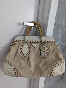 PRADA Vintage Cloth Studded Handbag Boston Top Handle Bowler Bag Satchel Doctor - Picture 1 of 20