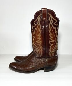 Vintage JUSTIN Brown Alligator Belly Cowboy Boots Size 10.5 D Style 8862