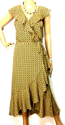 Max Studio wrap dress, mid calf, black & yellow, sz. 12-14/L NWOT - image 1 of 4