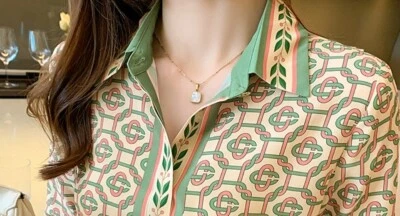 Ladies Blouse Arty Design Green Chain  Print  Smart Casual Basic Shirt Top 12 14 - Image 1 of 4