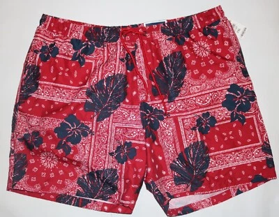 CLUBROOM 男式红色抽绳衬里经典合身泳裤 XXL — 第 1/4 张图片