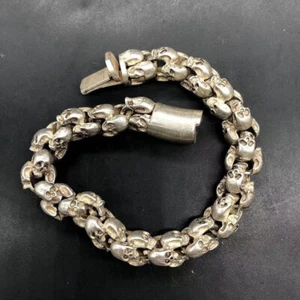 length 8.66" Old Chinese tibet silver hand-carved Skull lucky Bracelet - Picture 1 of 7